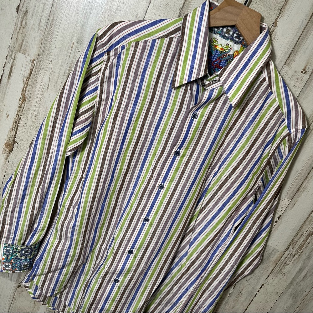 Robert Graham‎ Stripe Multicolor Long Sleeve Button Up Shirt Mens Size Medium